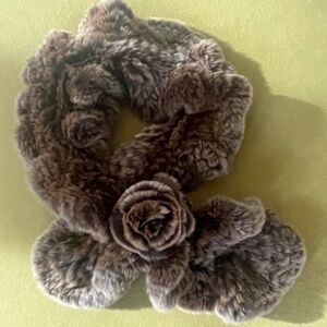 Luxuriously Soft Brown Rabbit Fur Rosette Slip Thru Scarf OS Luxury Accessory